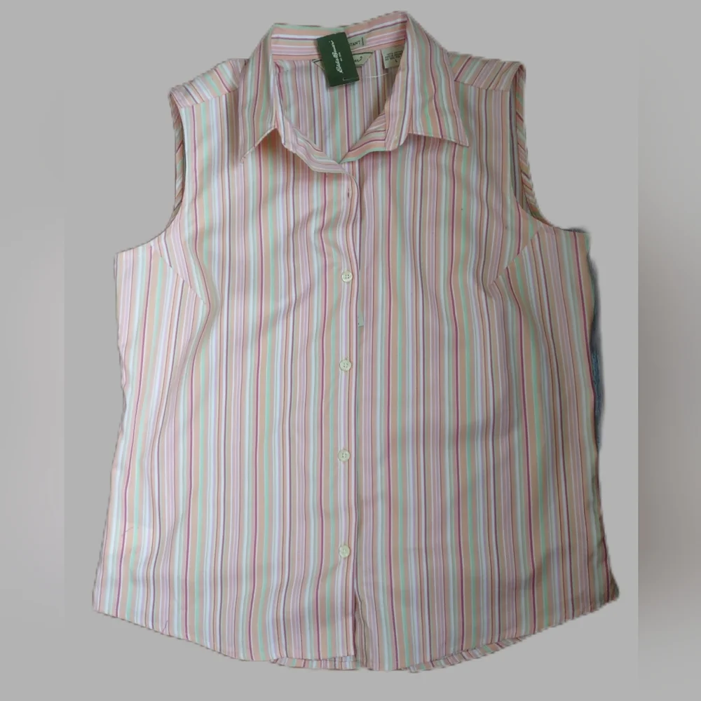 Vintage Eddie Bauer Wrinkle Resistant 100% cotton Sleeveless button-up shirt. - Picture 2 of 9